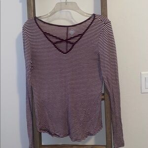 SO MAROON STRIPED LONG SLEEVE